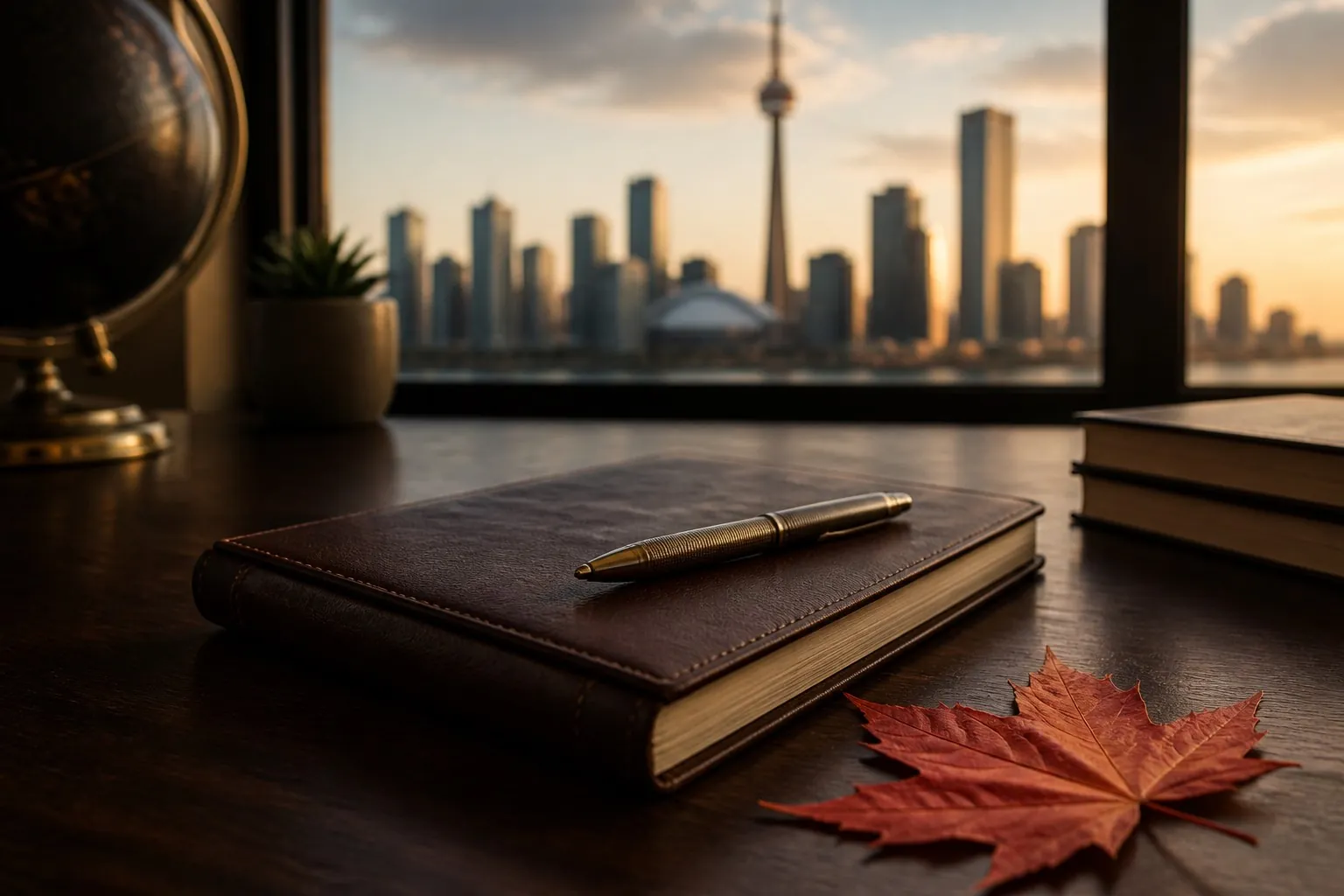 Planning notes on a walnut desk